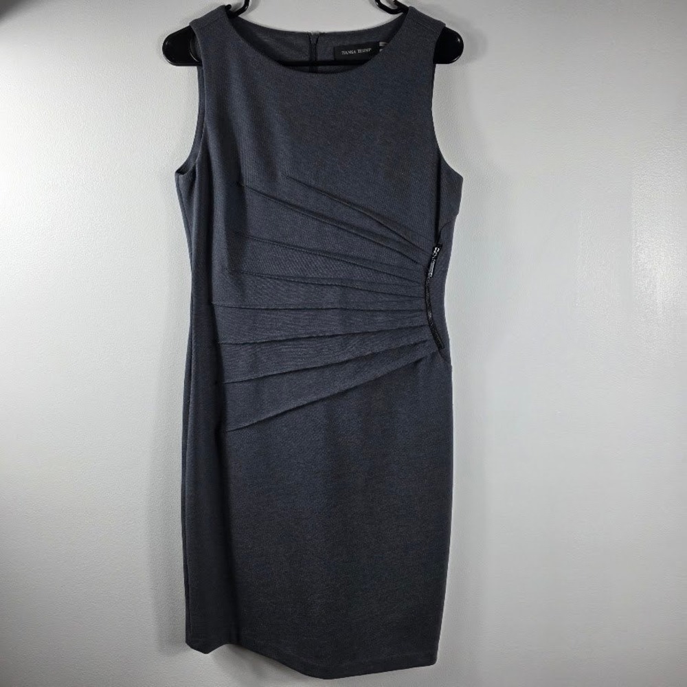 IVANKA TRUMP Sleeveless Sheath Dress Charcoal Gray Pleated Zip Size 8‎